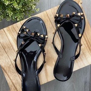 REBEL B STUDDED BOW-TIE FLAT SANDALS